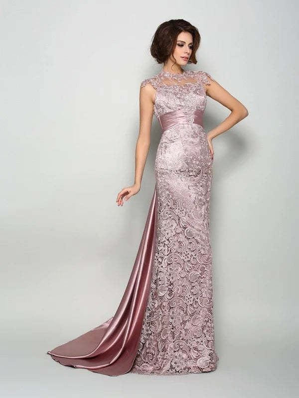 Wholesale A-Line Princess High Neck Sleeveless Long Elastic Woven Satin Mother of the Bride Dresses